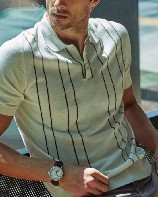 Retro striped knitted polo collar for casual wear HF2704-03-01